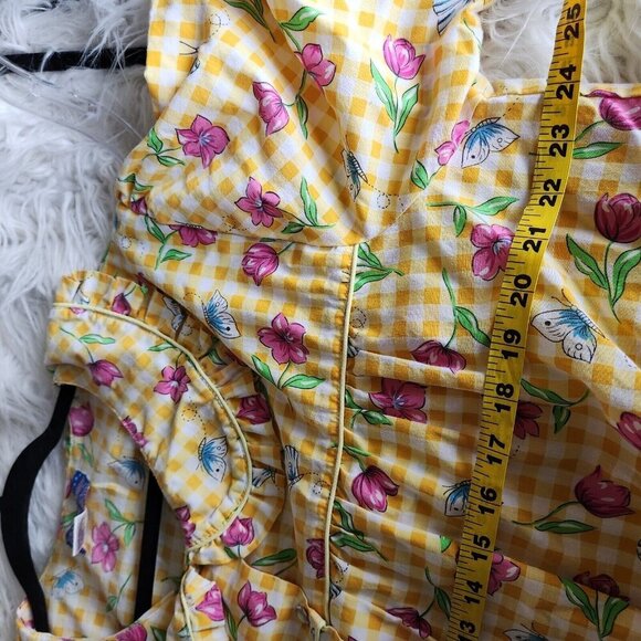 Moon Dance Housecoat‎ MuuMuu Dress Women's 2X XXL Floral Gingham Yellow Plaid - Picture 7 of 11